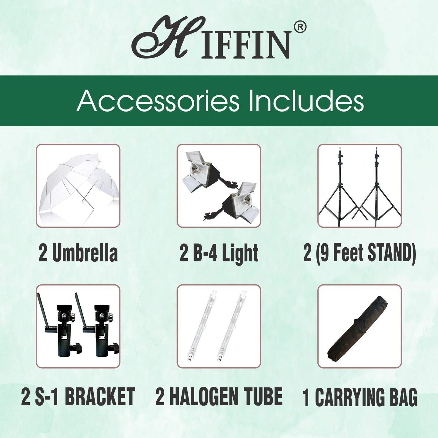 HIFFIN® Studio Home 33 Umbrella Stand Setup with S1 Pro Bracket Umbrella Adapter B-Bracket and Stand Double Set with Continuous/Video Light with 1000...