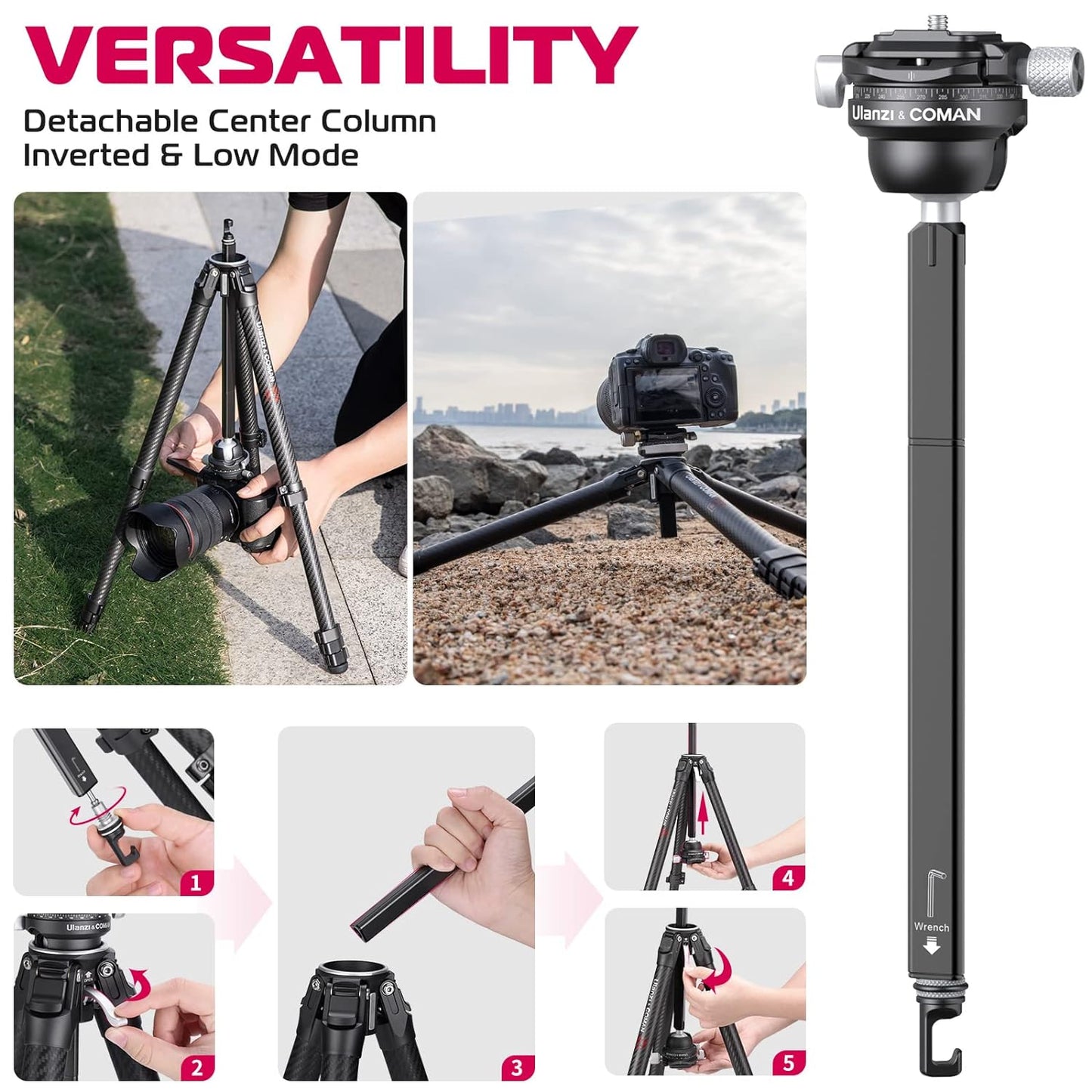 Zero Y Professional Carbon Fiber Camera Tripod, 360° Ballhead, 39lb Max Load
