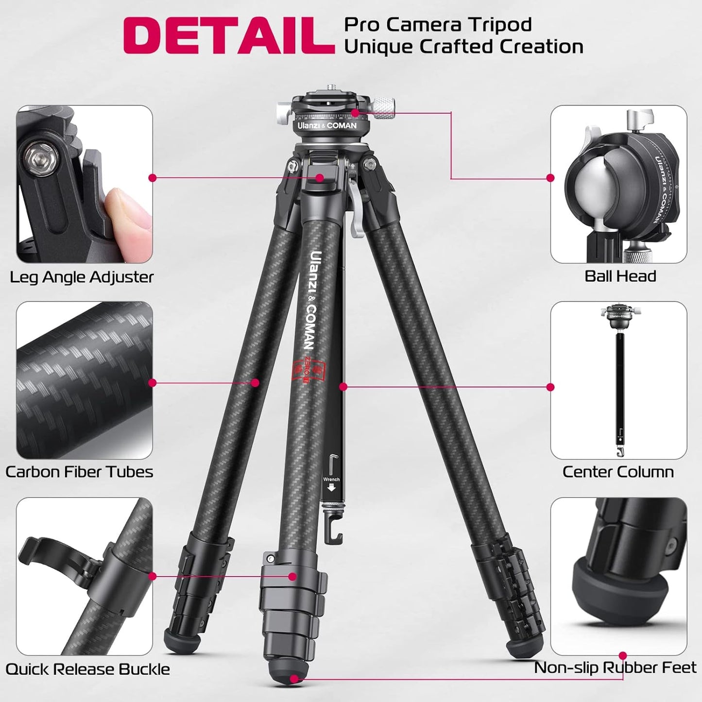 Zero Y Professional Carbon Fiber Camera Tripod, 360° Ballhead, 39lb Max Load