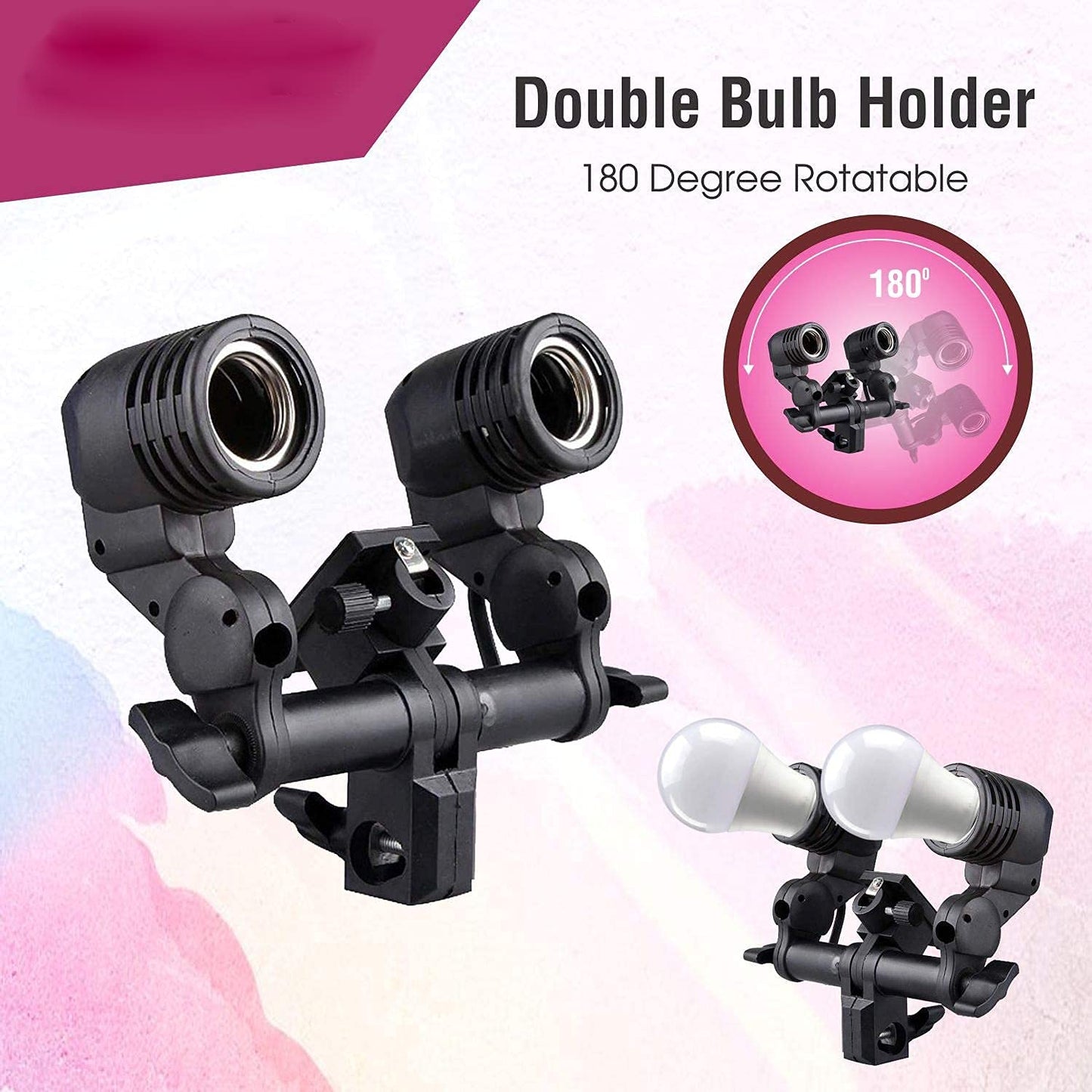 HIFFIN® Branded E27 Double Light Combo Socket with Light Stand Swivel Mount & Umbrella Holder for Photography, Film, & Video Studio