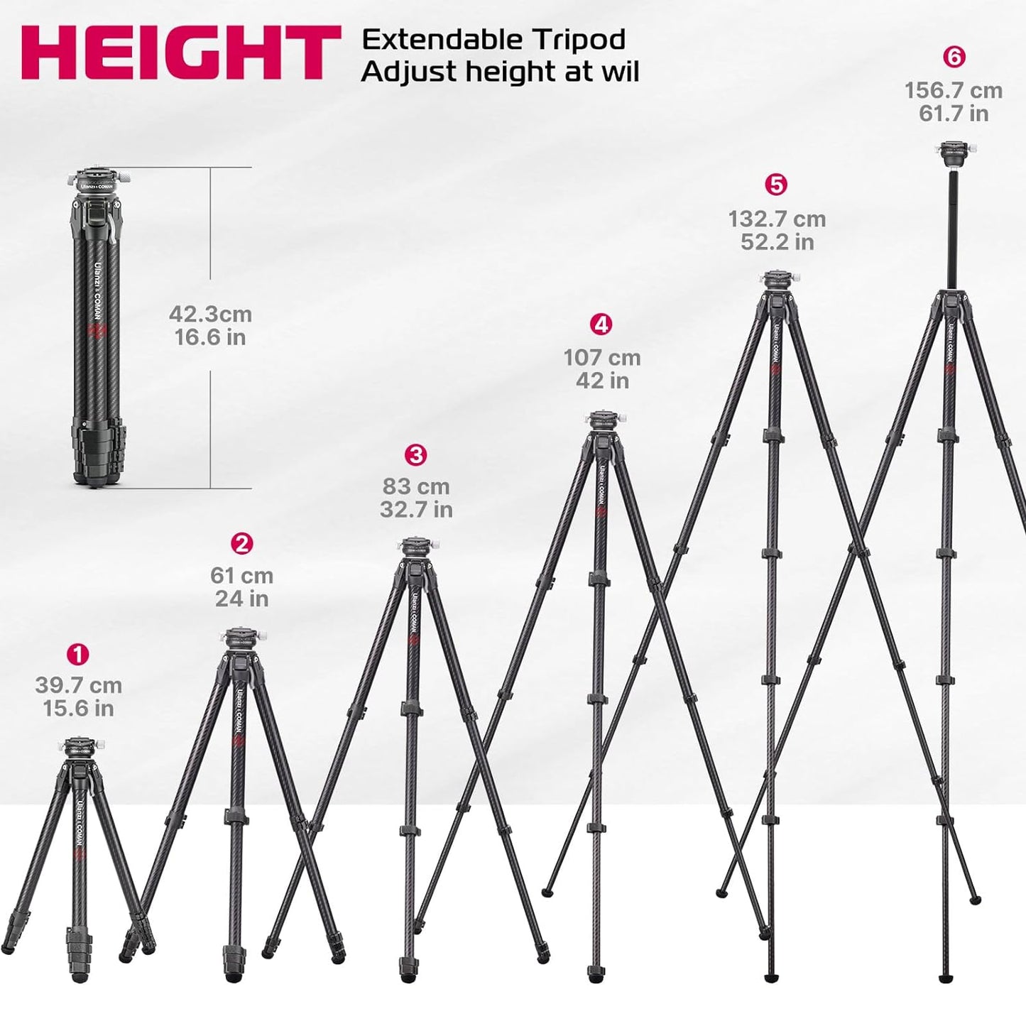 Zero Y Professional Carbon Fiber Camera Tripod, 360° Ballhead, 39lb Max Load