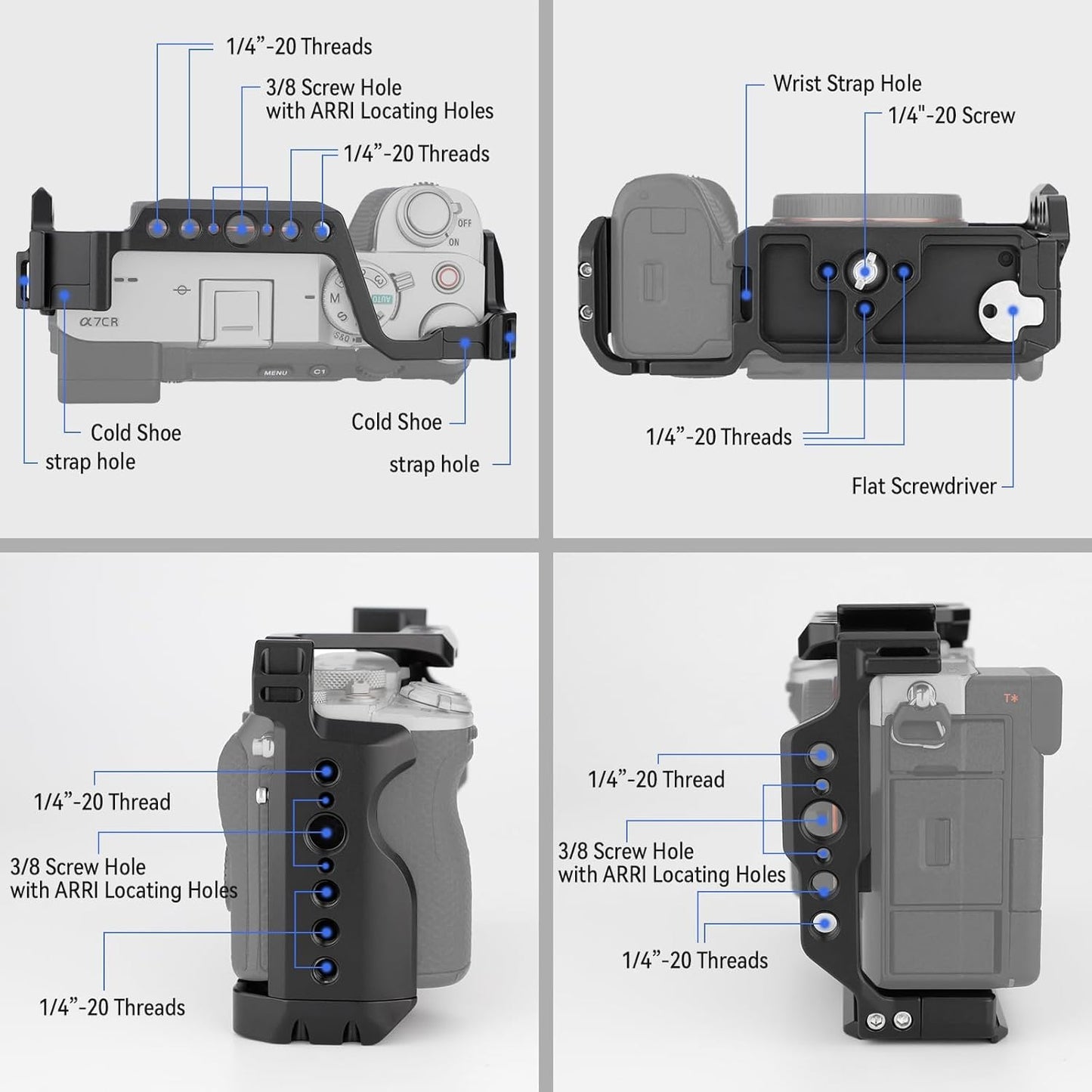 HIFFIN Metal Cage Compatible with Sony Alpha A7CII/ A7CR Cameras, Quick Release Arca-Type Base, 1/4" & 3/8" Screws, Cold Shoe Mounts for Microphone, Monitor, and Fill Light Expansion