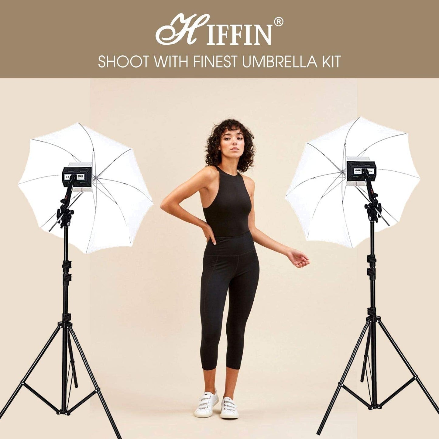 HIFFIN® Studio Home 33 Umbrella Stand Setup with S1 Pro Bracket Umbrella Adapter B-Bracket and Stand Double Set with Continuous/Video Light with 1000...