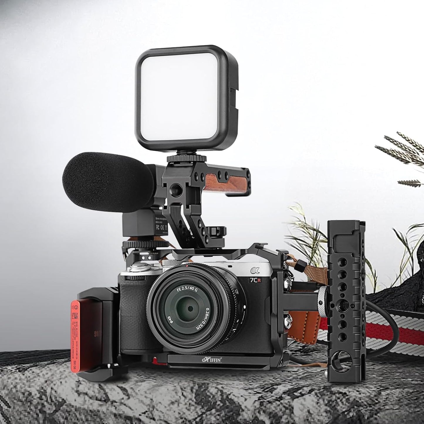 HIFFIN Metal Cage Compatible with Sony Alpha A7CII/ A7CR Cameras, Quick Release Arca-Type Base, 1/4" & 3/8" Screws, Cold Shoe Mounts for Microphone, Monitor, and Fill Light Expansion