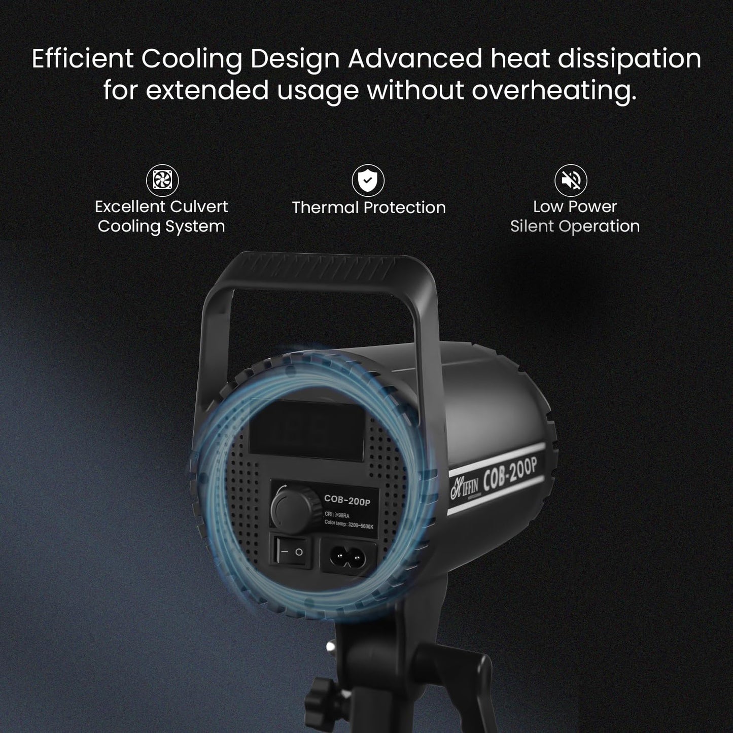 COB-200P 200W LED Video Light, 3200K-5600K Dimmable, Remote Control