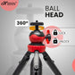HIFFIN (HF-350) (18CM) Portable & Extendable Mini Tripod with 360 Degree Ball Head & Mobile Holder for Smart Phones | GoPro | DSLR Compact Cameras | Maximum Load Upto : 1 kg