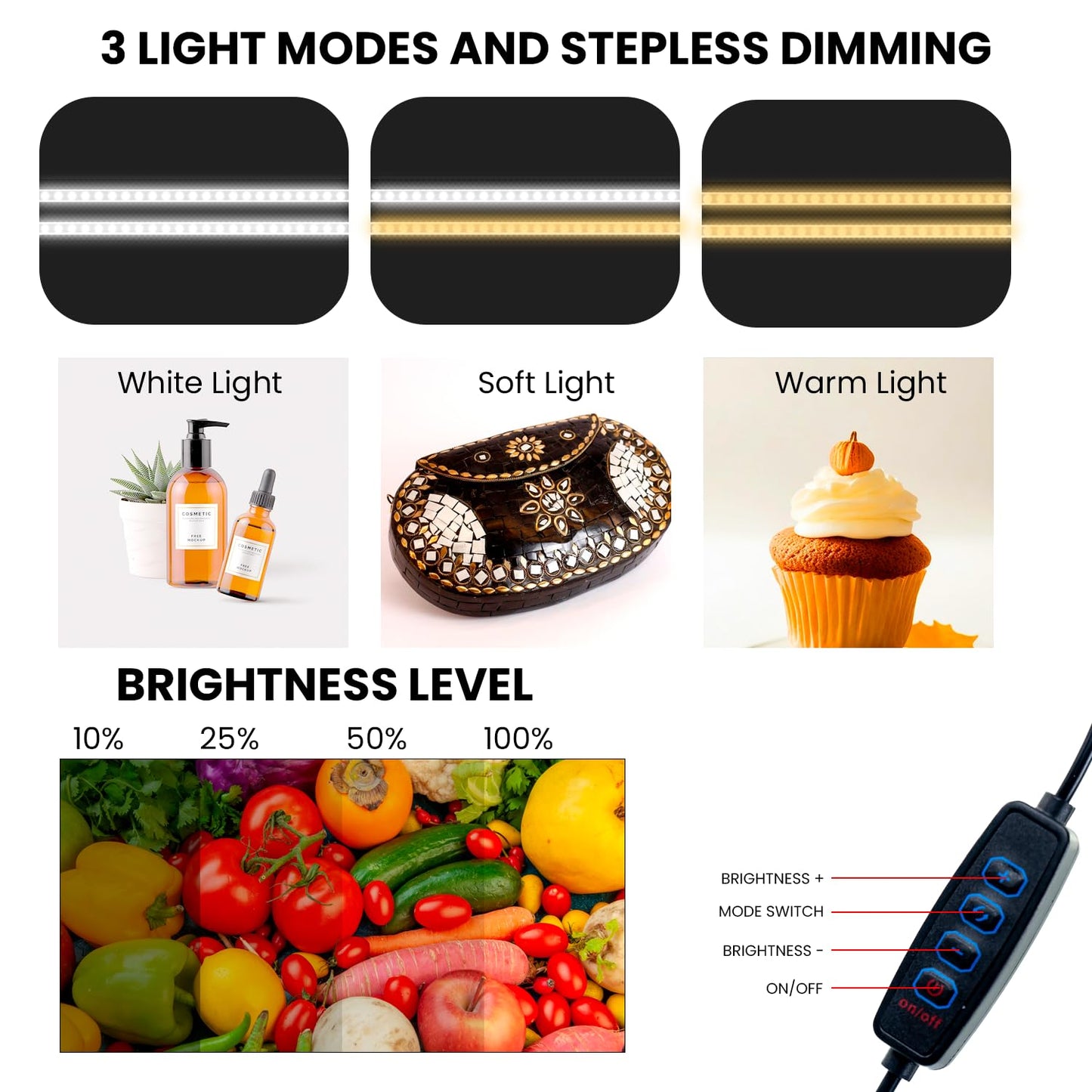 HIFFIN 40X40CM Portable Light Tent with Magnet LED Strips and Background White, Black, Light Yellow