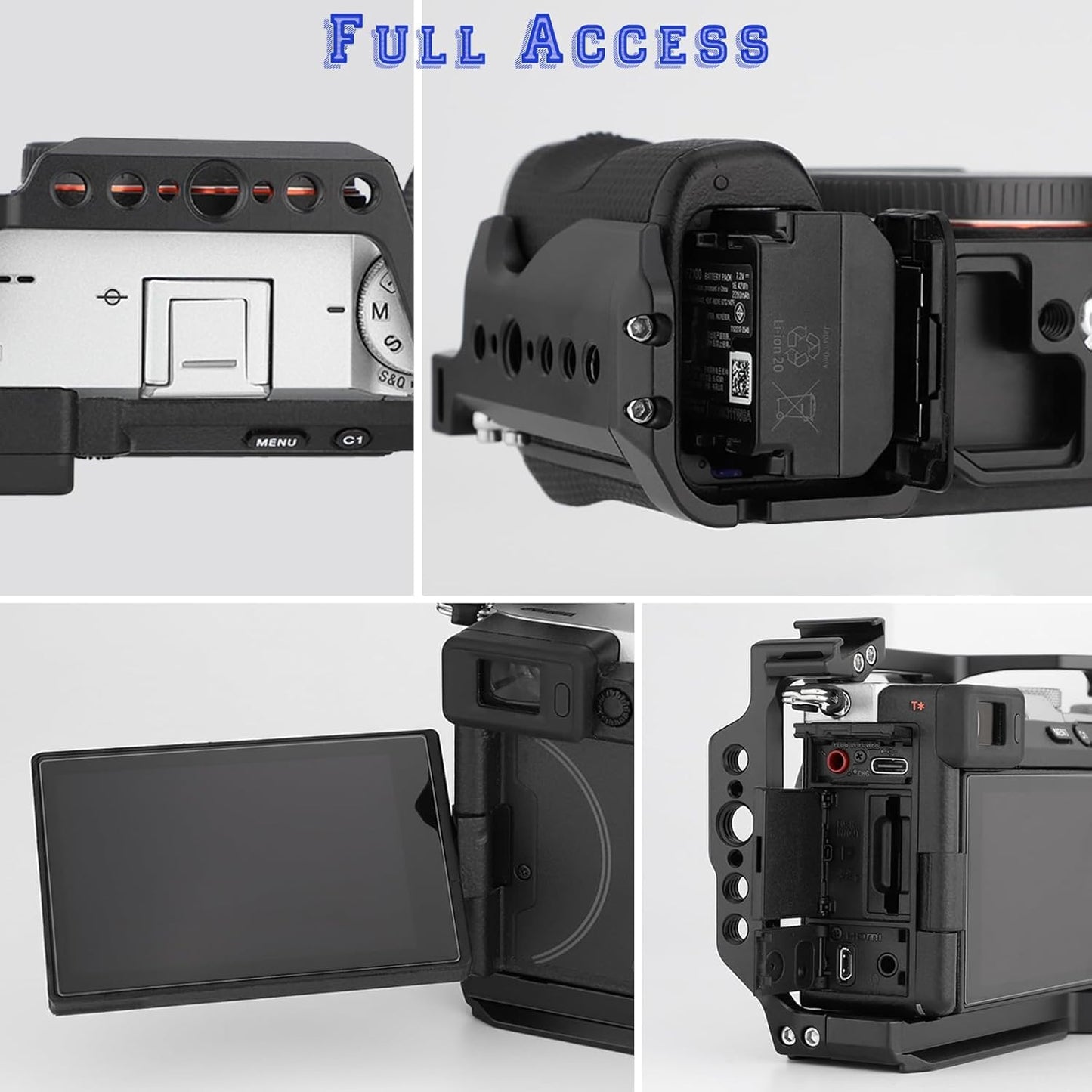 HIFFIN Metal Cage Compatible with Sony Alpha A7CII/ A7CR Cameras, Quick Release Arca-Type Base, 1/4" & 3/8" Screws, Cold Shoe Mounts for Microphone, Monitor, and Fill Light Expansion