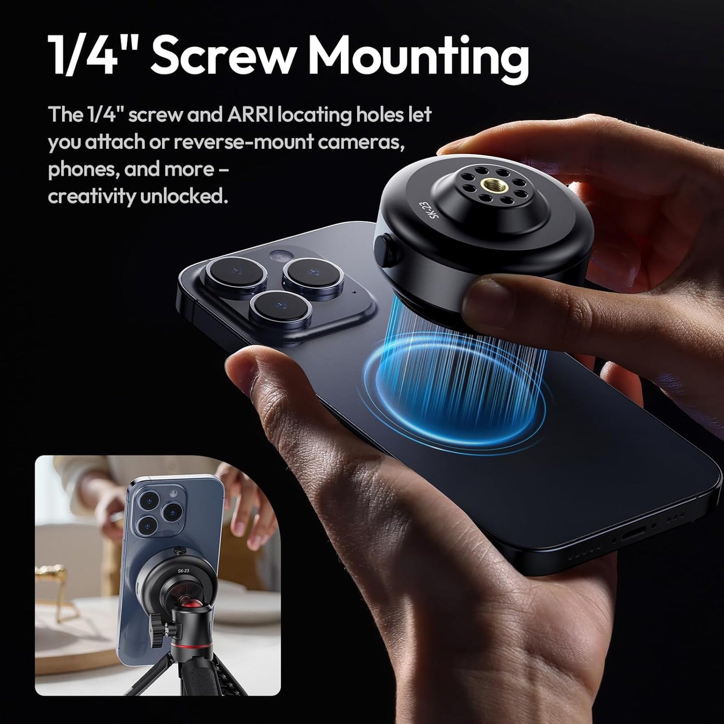ULANZI SK-23 Electric Suction Cup Mount 1/4'' for GoPro, DJI, Insta360