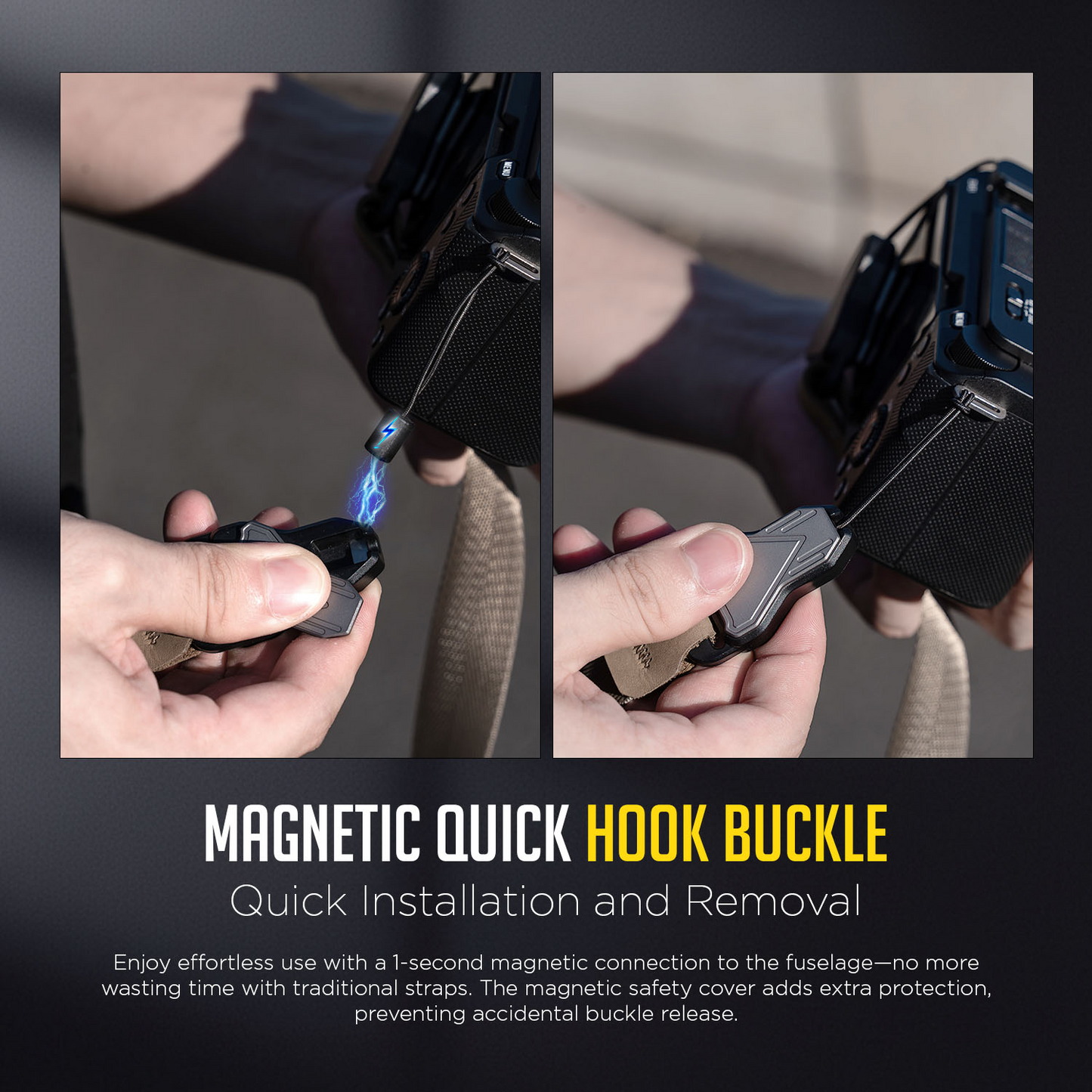 2-in-1 Camera Shoulder & Wrist Strap, 1.5" Wide with Magnetic Buckle, 90kg Load