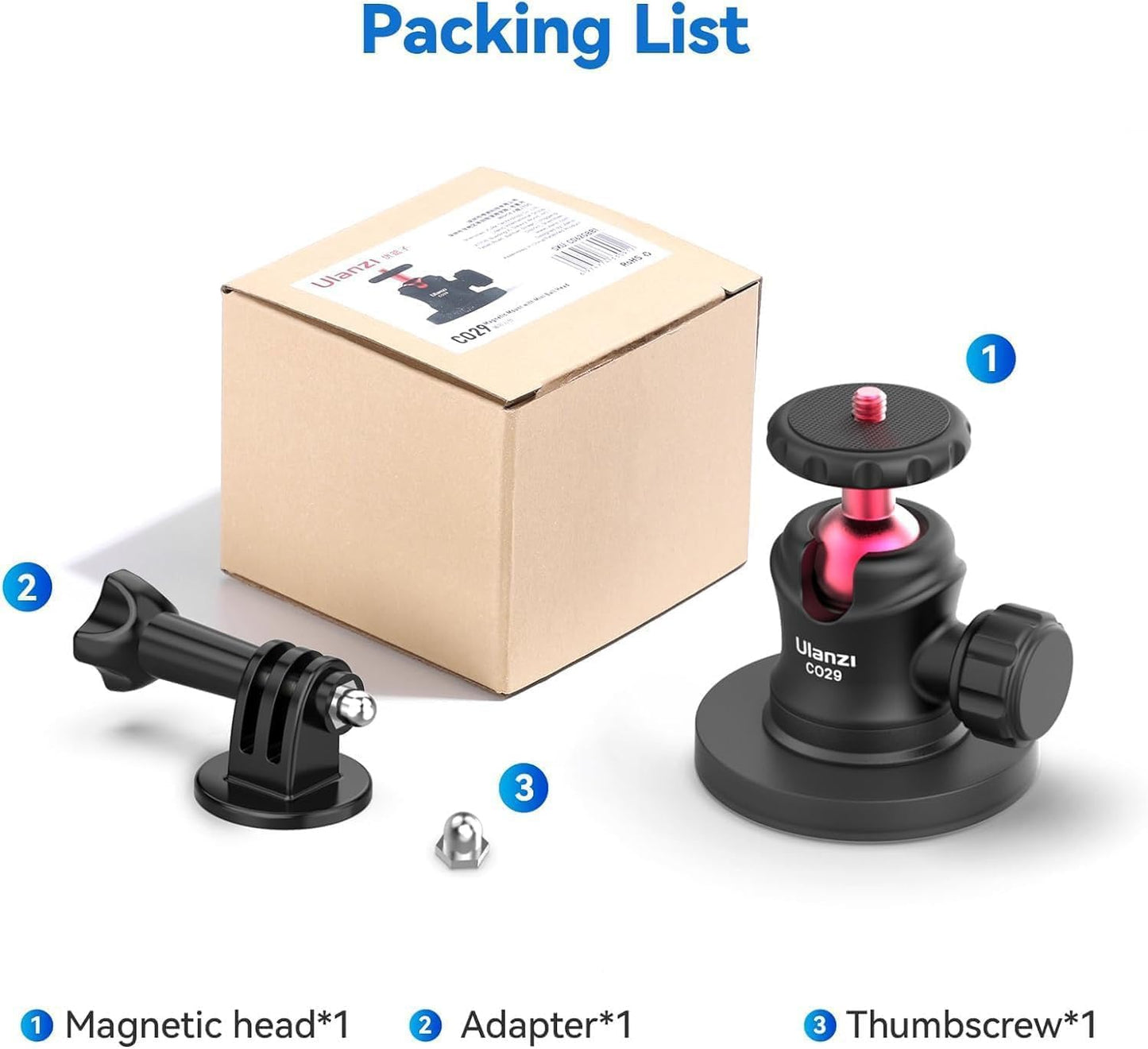 ULANZI Magnetic Camera Mount, 360° Ball Head, 6 Magnets for Action Camera