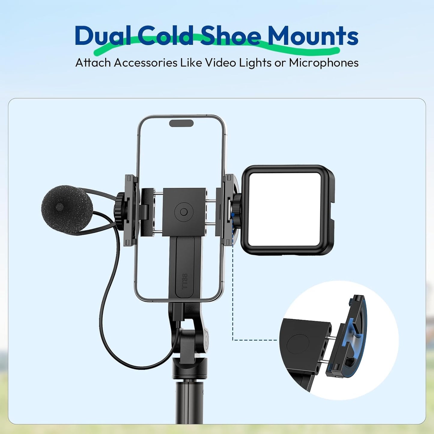 ULANZI TT88 Magnetic Tripod 57" Selfie Stick w/ Remote & Cold Shoes