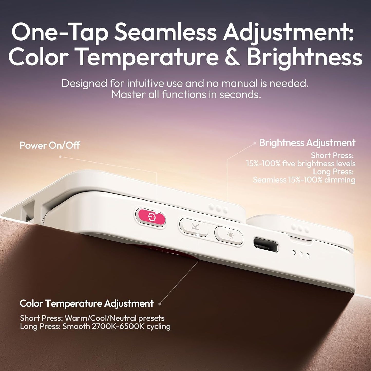 Ulanzi GL01 Magnetic Selfie Light Dual LED 2700-6500K Type-C Rechargeable MagSafe iPhone Pink/Black