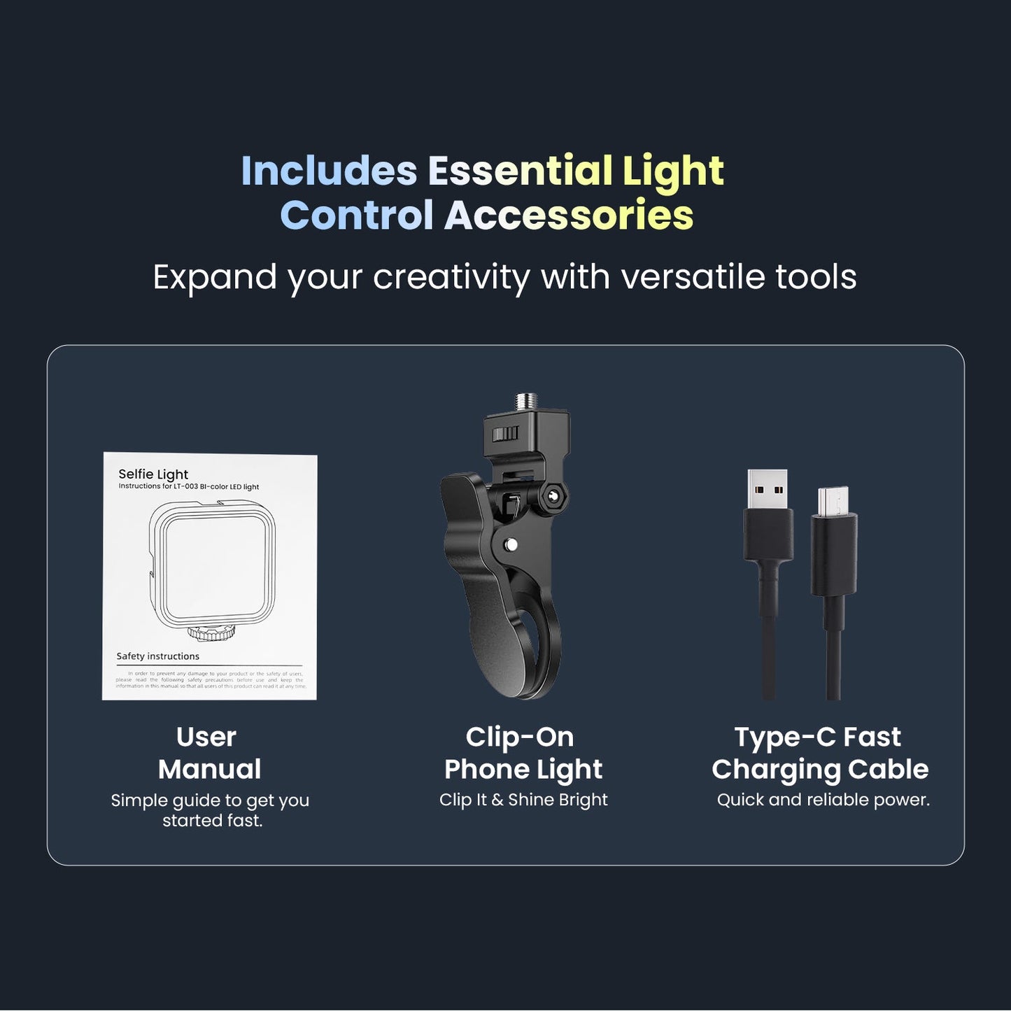 LT-003 Selfie Light 3000-9000K | 7W, 3 Modes, USB-C, Portable for Phones