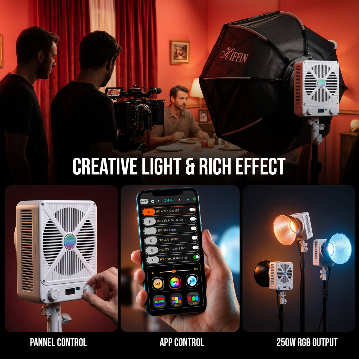 HF-250W RGB Wonder Series 250W LED Video Light, 2700K-6500K, App Control