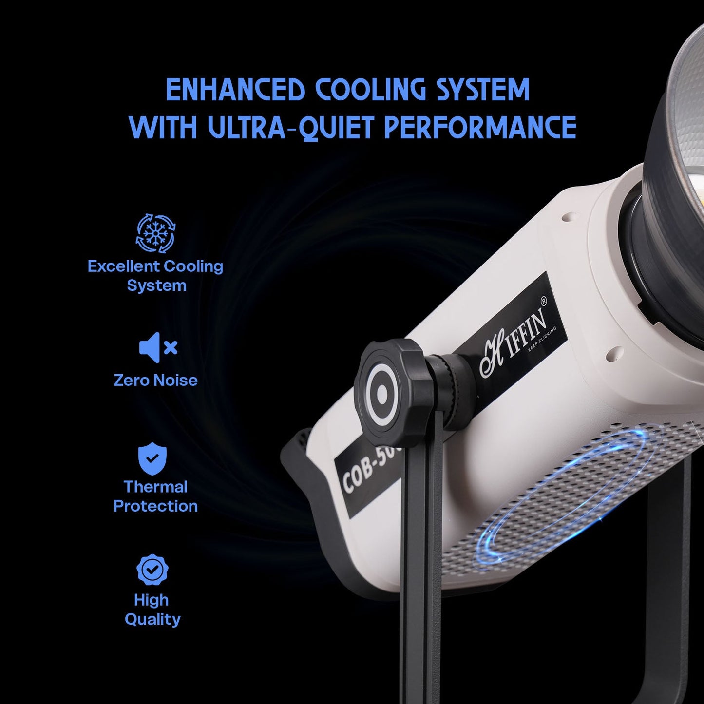 COB-500P Pro Bi-Color LED Video Light 51,800Lux Brightness 2800–6800K CCT Silent Cooling Bowens Mount