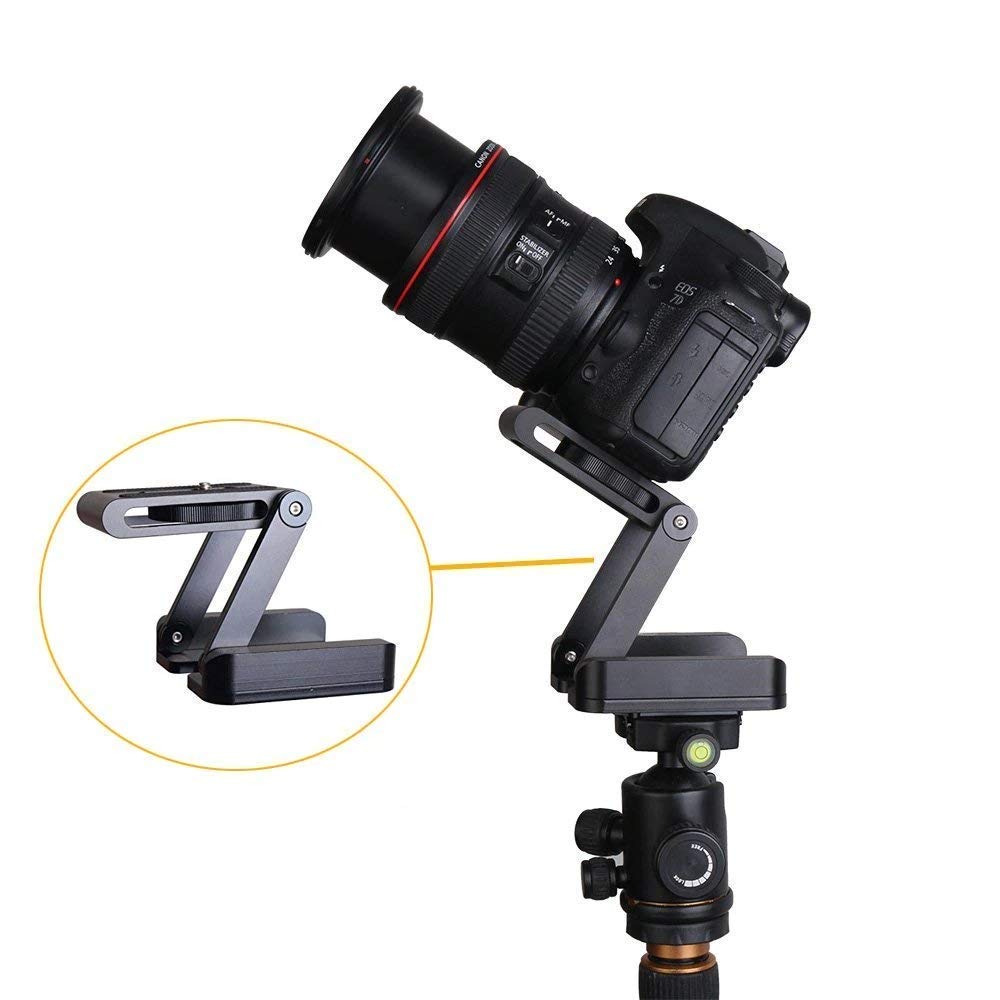 HIFFIN® Foldable Z Pan Tilt Tripod Head Quick Release Plate Holder for DSLR Camera Camcorder Photography Accessory - 1 Piece (Black) (Z Plate)