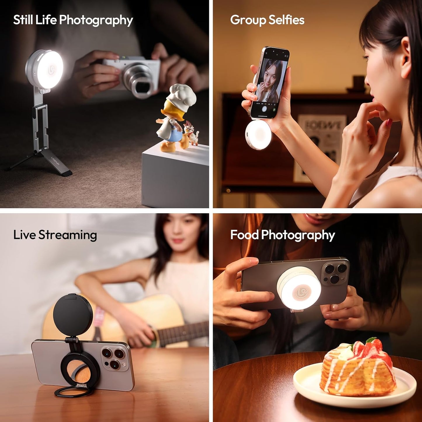 ULANZI LM23 Magnetic 360° Selfie Ring Light w/Mirror for iPhone MagSafe Black