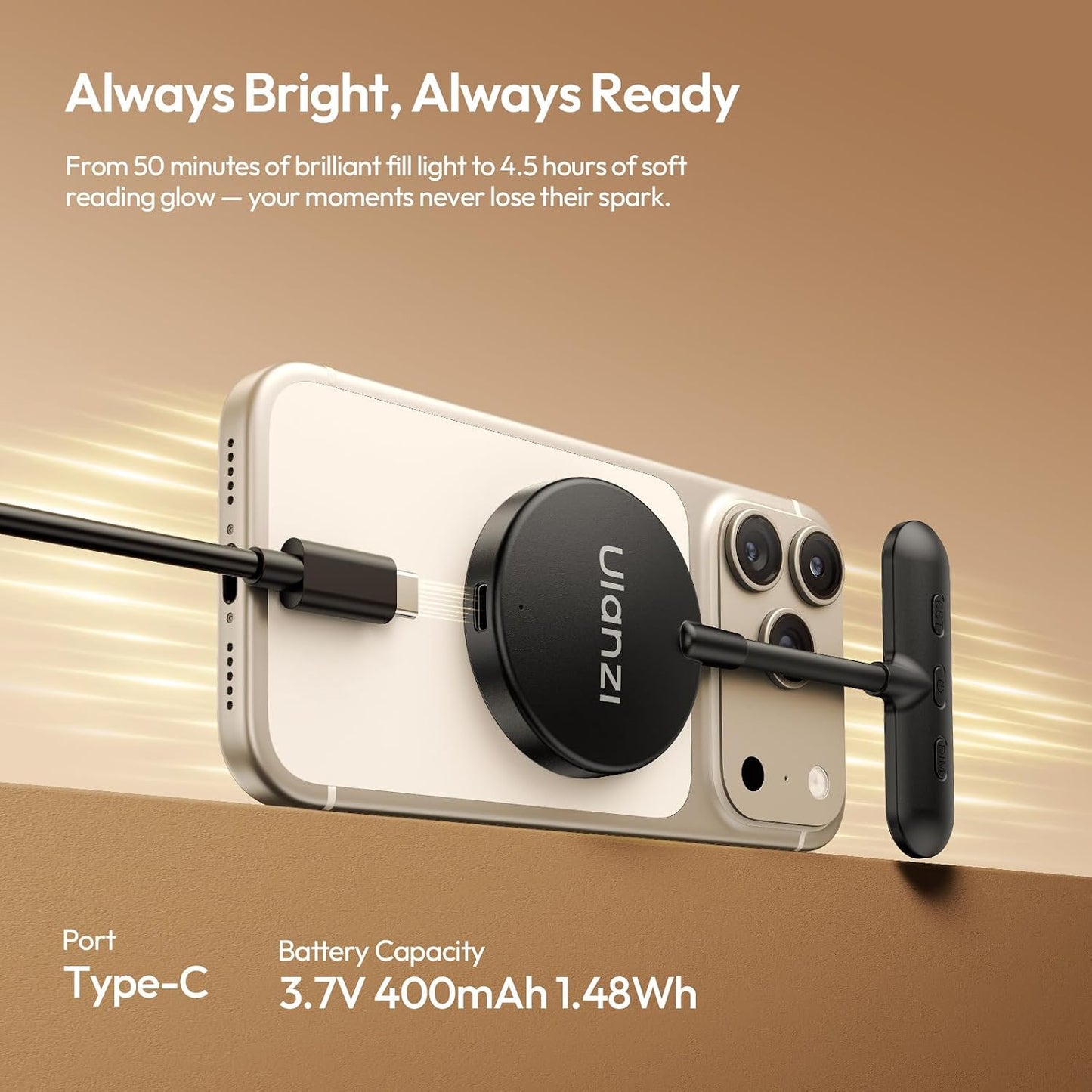 ULANZI M10 Magnetic Selfie Light Gooseneck | 2500-4500K, 5 Modes, MagSafe