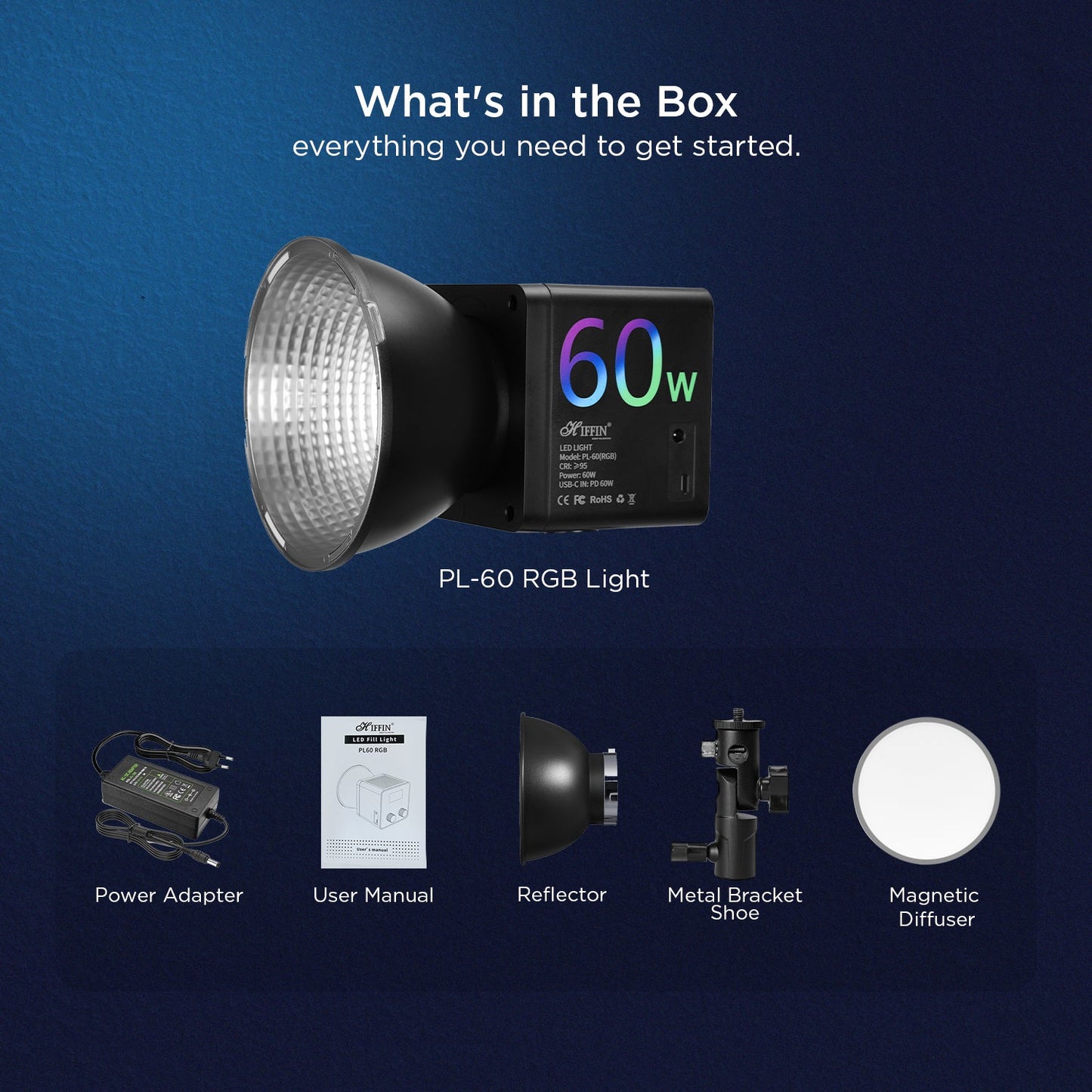 60 Watt RGB Portable Light |2500K-6500K | 26800mAh Battery | CRI 95+ | 24 Effects