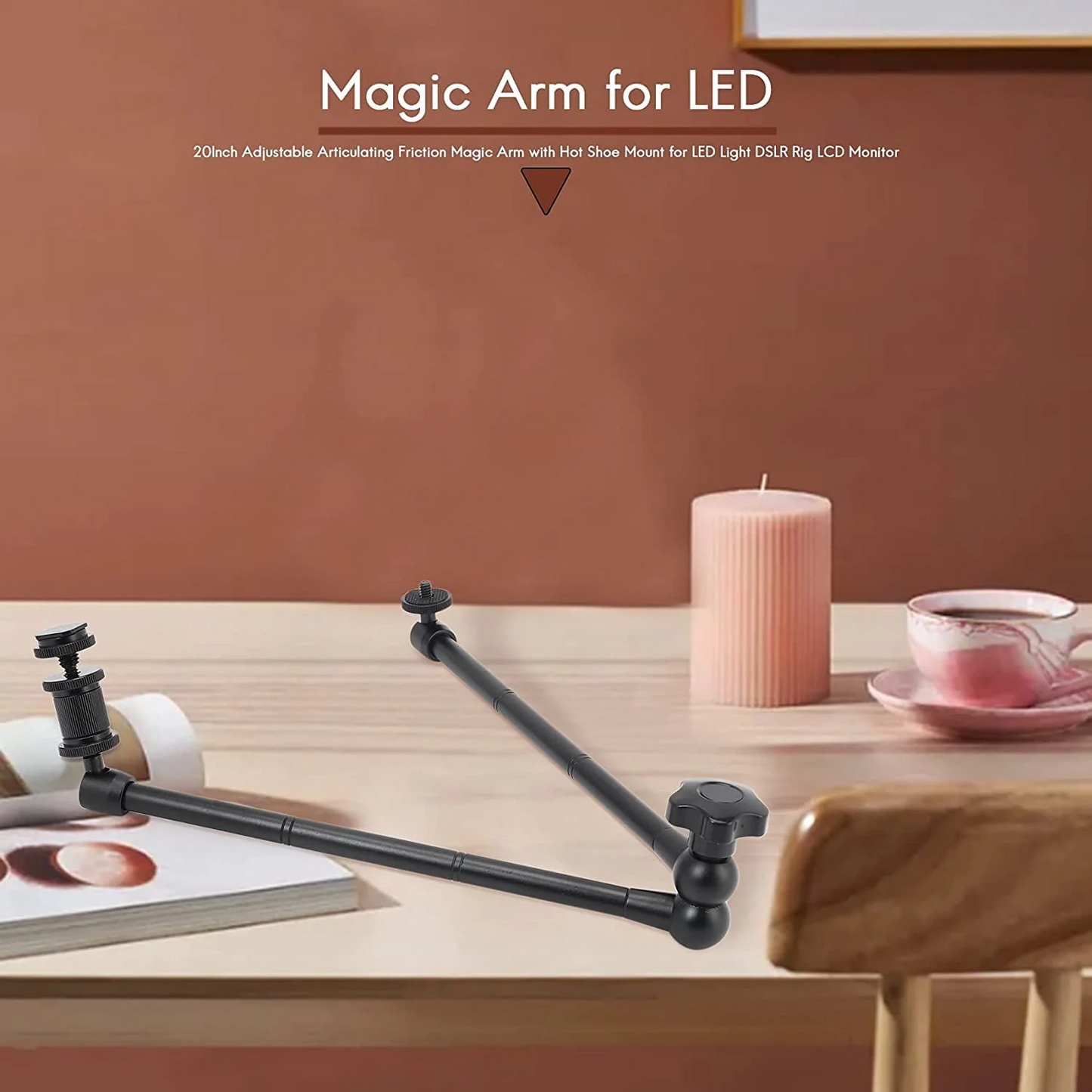 HIFFIN®15nch Adjustable Articulating Friction Magic Arm with Hot Shoe Mount for LED Light DSLR Rig LCD Monitor