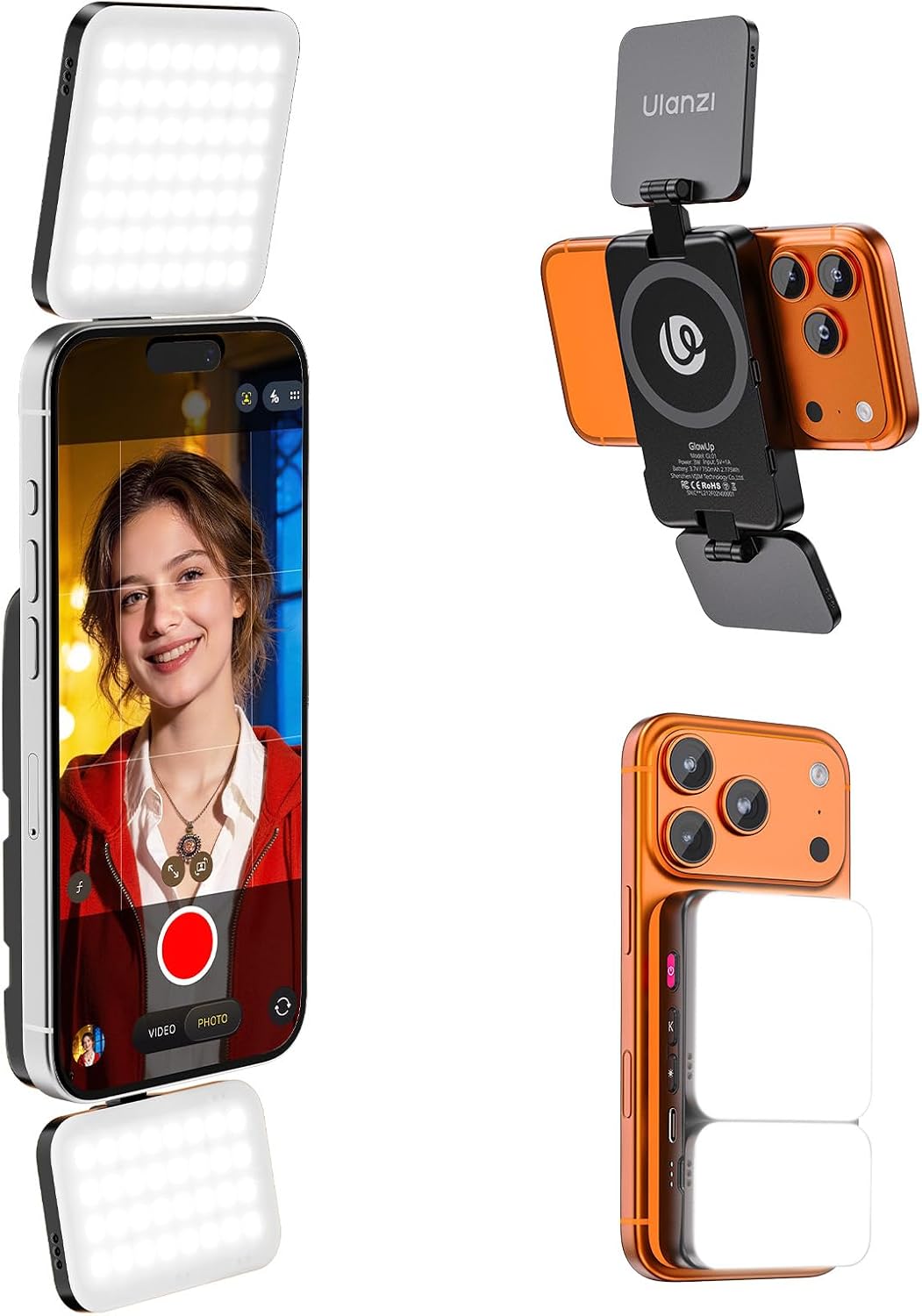 Ulanzi GL01 Magnetic Selfie Light Dual LED 2700-6500K Type-C Rechargeable MagSafe iPhone Pink/Black