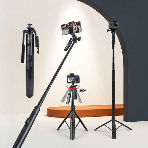 HST-63 Tripod with 360° Handle & Remote / LT-003 Portable Selfie Light (3000-9000K, 3 Modes, USB-C, 7W) – Complete Photography & Video Kit