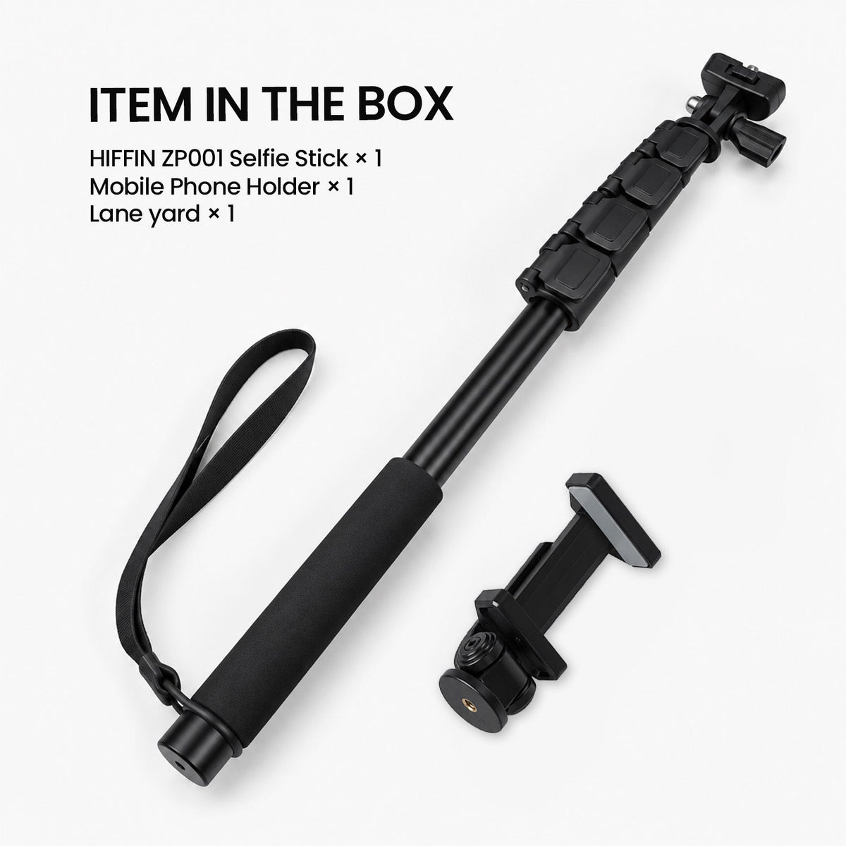 ZP001 5Ft Extendable Selfie Stick, 153cm 5-Section Monopod, 1/4" Screw & Shoe Mount, Mobile/GoPro Holder, Black