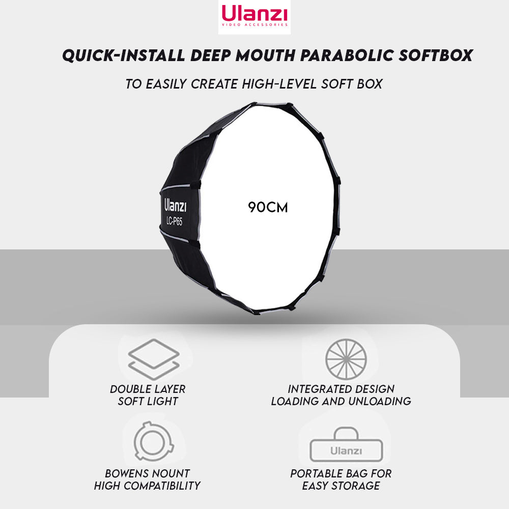ULANZI (90 cm) Lightweight & Portable Soft Box Comes Quick Release Octagonal Softbox With Grid & 2 Diffuser Sheets | Carrying Case | (Octagonal Softbox 90 cm)